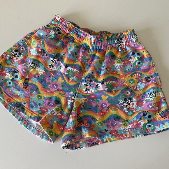 DISNEY PRIDE COLLECTION Adult XS Rainbow Colorful Fleece Shorts Organic Cotton - Picture 1 of 12